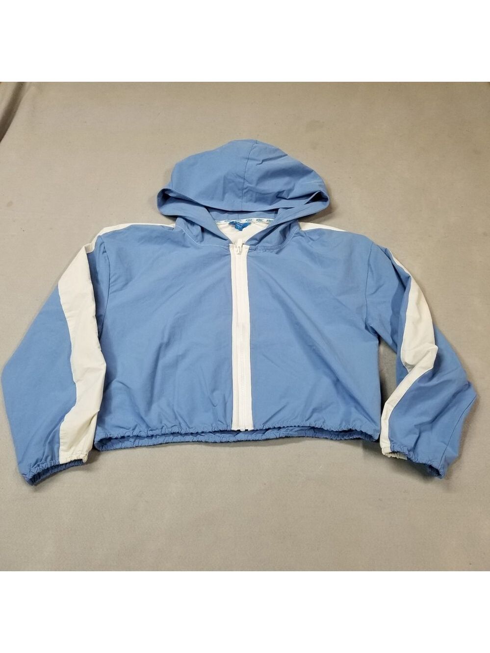 Prince Pickleball Jacket Womens Size L Blue White Cropped Full Zip Hooded Nylon